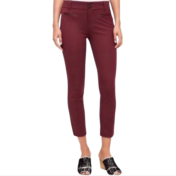 Anthropologie The Essential Slim Trousers Red Ankle Crop Pant Size 2 - Picture 1 of 11